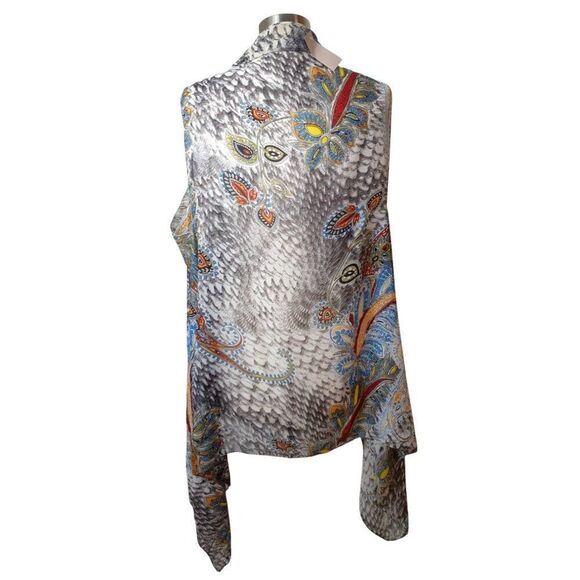 Bohemian Sleeveless Shawl OS Vest Sheer Festive Paisley Designer Cardigan Wrap - Picture 3 of 4